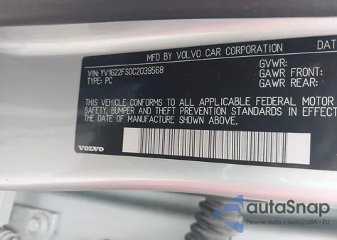 2012 Volvo S60 T5 z USA, uszkodzony, nr VIN YV1622FS0C2039568